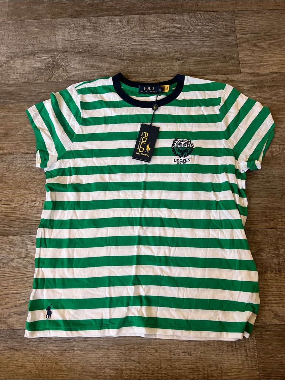 Ralph Lauren US Open Striped Cotton Jersey Tee Green White - Picture 2 of 4